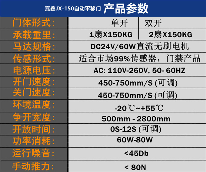 嘉鑫JIAXIN-150自动感应门平移电动玻璃门