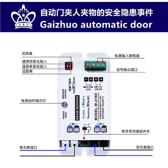 盖卓自动门防夹安全光线红外对射单双束